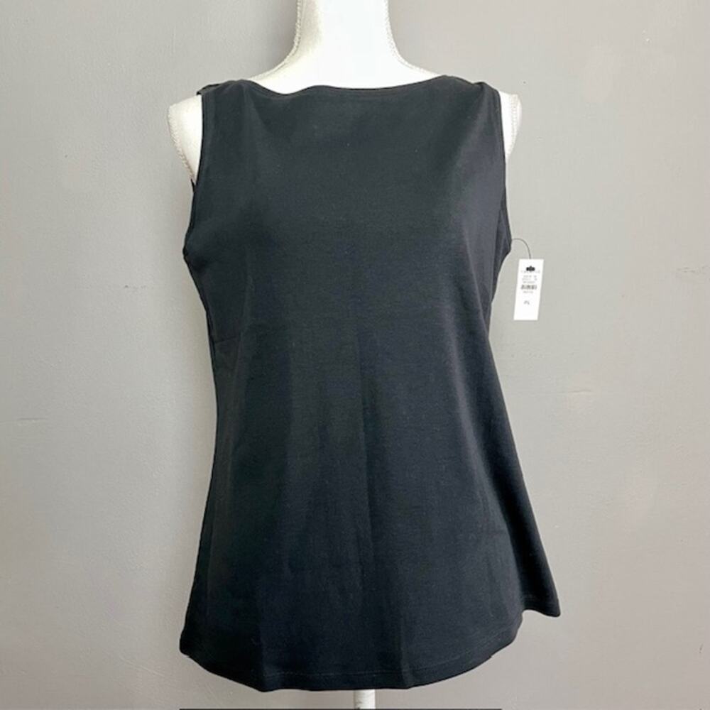 Talbots Pima Cotton Sleeveless Tank Top Black Petite LP Classic Tee